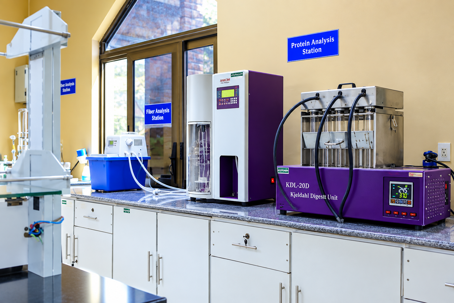 Protein analysis station with Kjeldahl digestion unit in the Quarit laboratory