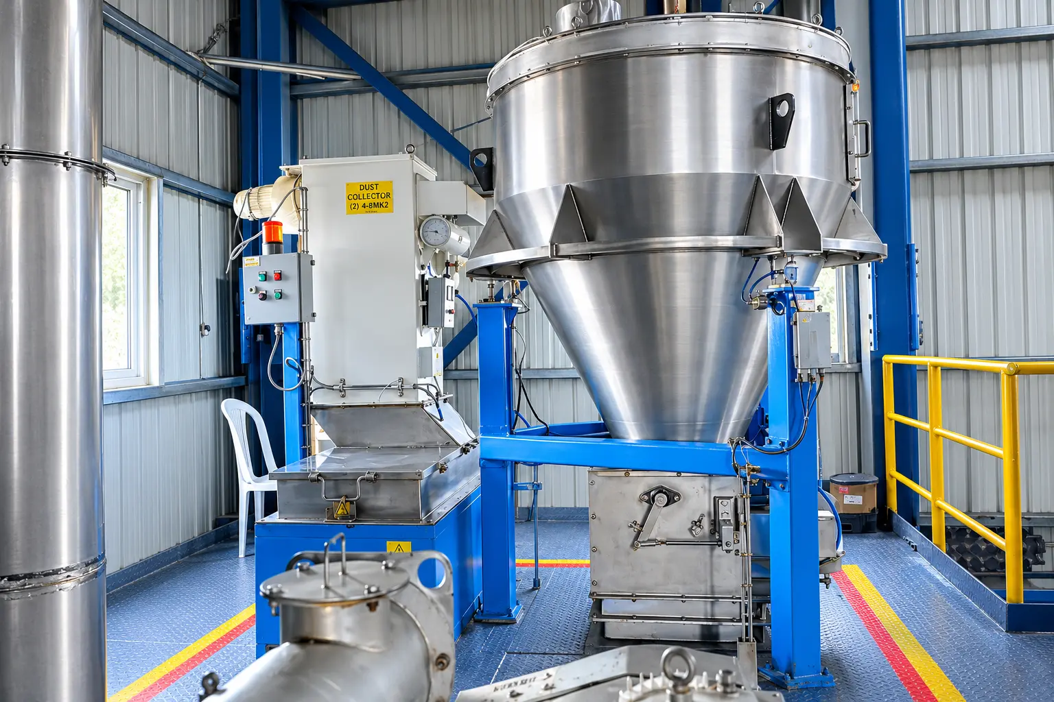 Stainless-steel filtration and sifting equipment inside the Quarit facility