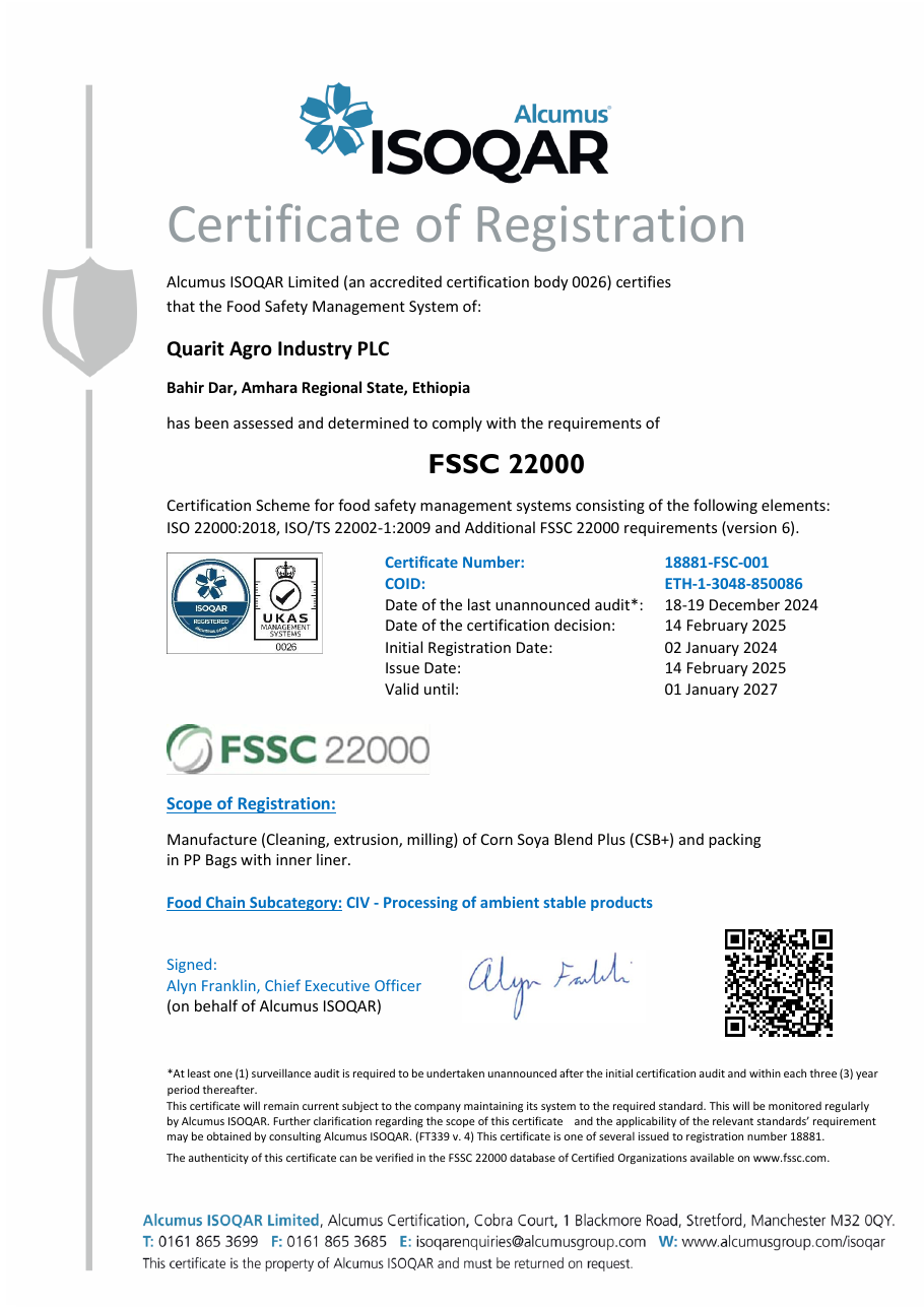 FSSC 22000 certificate document